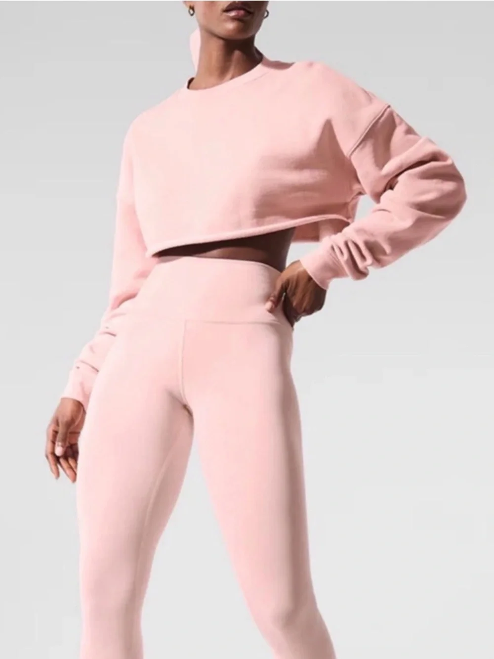 ALO Yoga Cropped Crewneck Sweatshirt in Pink Quartz - Picture 2 of 6